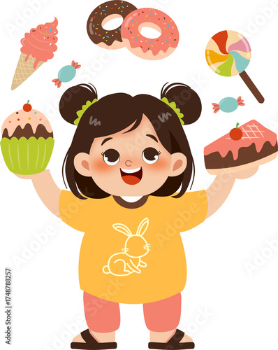 girl with cake and sweer food