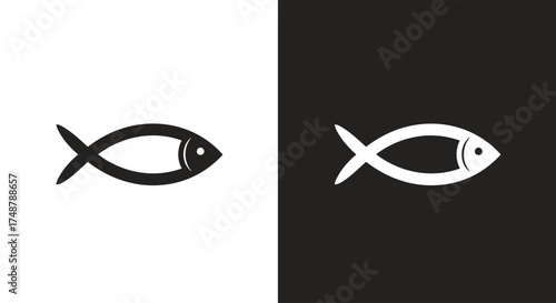 A minimalist graphic of the Christian Ichthys fish symbol, shown in black and white inverse variations.