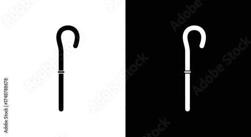 Minimalist icons of an ancient Egyptian heka scepter, or shepherd's crook, shown in black and white versions.