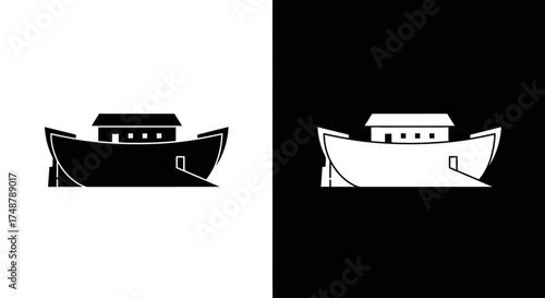 Black and white silhouette icons of Noah's Ark, a religious symbol from the biblical flood story.