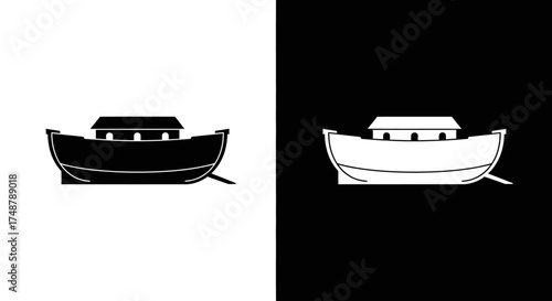 A simple silhouette icon of Noah's biblical ark, presented in both black on white and white on black versions.