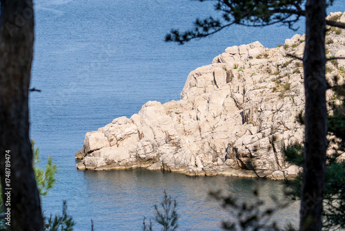 Vrbnik, Croatia - April 20, 2025: Panoramic view of the mountains and sea. Beautiful landscape of mountains, sea, and forest
