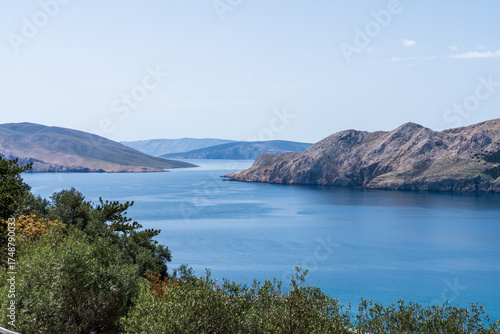 Prvić Island and Sveti Grgur, Croatia - April 20, 2025: Panoramic view of the mountains and sea.
