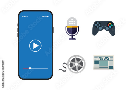 Smartphone and multimedia app stock illustration.