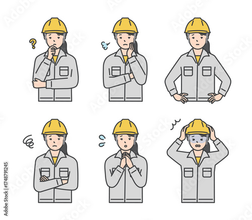 ヘルメットをかぶった作業員のイラスト素材セット