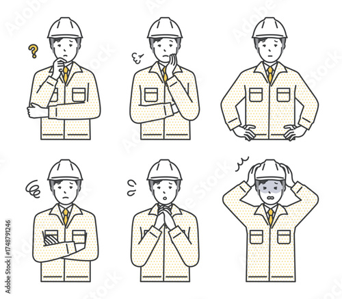 ヘルメットをかぶった作業員のイラスト素材セット