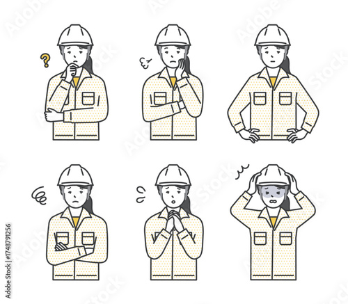 ヘルメットをかぶった作業員のイラスト素材セット