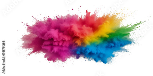 Vector abstract colorful rainbow holi paint and colorful cloud smoke powder explosion isolated on transparent wide panorama background.	
