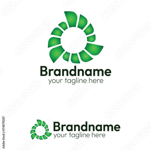 Abstract Green Spiraling Leaf Petal Logo Vector Icon Design Template for Nature Ecology Environment Business Branding