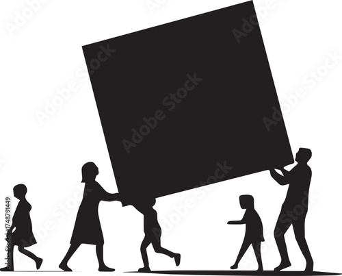 Silhouette family teamwork collaboration cooperation support community effort concept