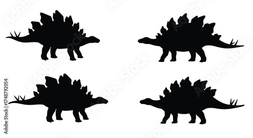Black silhouettes of stegosaurus dinosaurs arranged in a simple repeating pattern