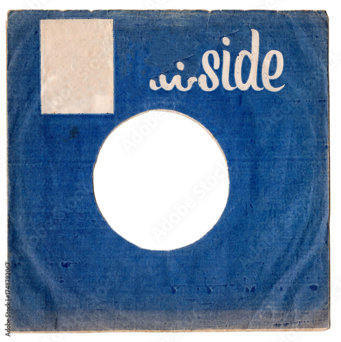 blue side - blaue alte Singlehülle 7Inch Schallplattenhülle mit blauem Hintergrund und einem leeren Kasten - alte Typografie