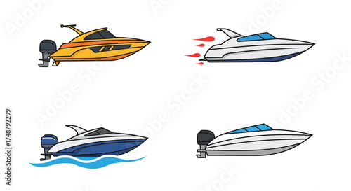 Four colorful boat icons displaying different styles and perspectives