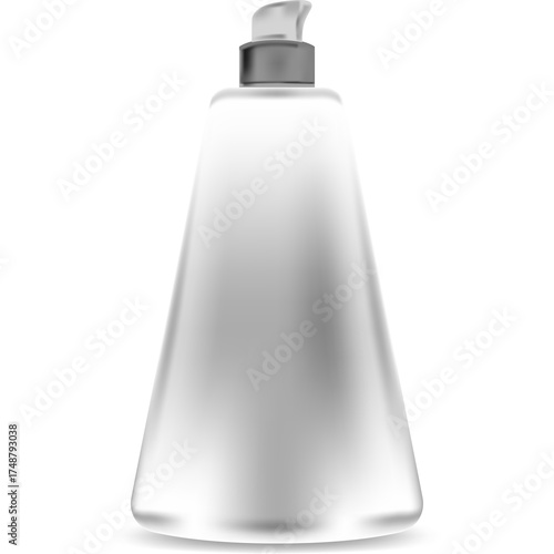 Simple Clear Pump Bottle Container With Metallic Silver Lid and Transparent Cap For Cosmetic Or Liquid Product Isolated On White Background Clean Minimalist Design