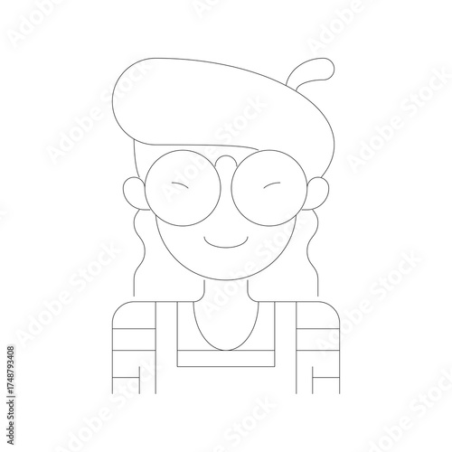 Simple Line Art Avatar Icon of a Person with Glasses and Hair Tied Back on Transparent Background