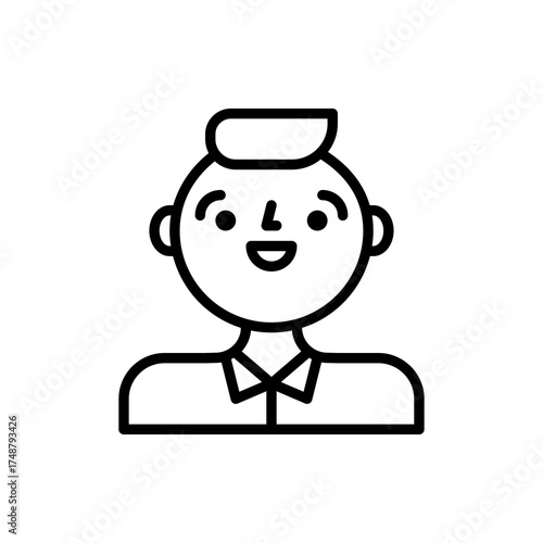 Simple Line Art Avatar of a Smiling Young Man with Short Hair and a Collared Shirt on a White Background