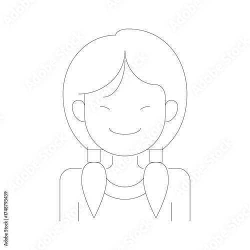 Simple Line Art Avatar Outline of a Smiling Person with Short Hair and Pigtails on a Transparent Background