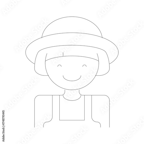 Simple Line Art Avatar Outline With A Hat And Smiling Face On Transparent Background Minimalist Style Drawing
