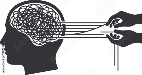 Silhouette of hands smoothing chaotic lines in parent head