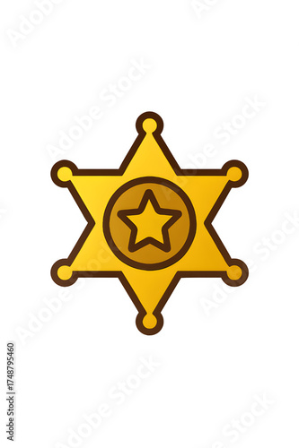 Golden sheriff star badge isolated on transparent background