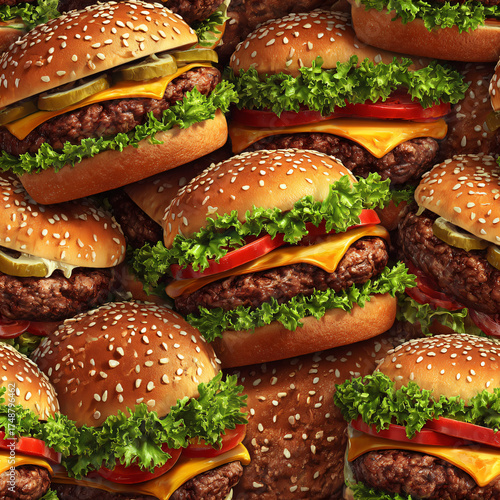 Juicy Cheeseburger Heaven: Featuring Fresh Ingredients & Flavorful Layers on a Dynamic White Background
