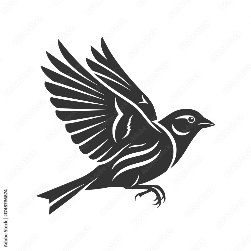 Fototapeta premium Sparrow in Flight Vector Illustration Bird Silhouette for Graphic Design Logo Tattoo