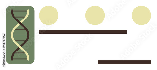 DNA strand inside rectangle with overlapping circles and horizontal lines. Ideal for biology, genetics, science education, molecular research, data analysis, health tech, and innovation. Simple flat