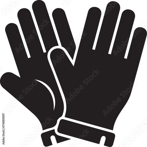 Minimalist black glove icon – hand-drawn silhouette of protective full-finger gloves for safety gear, winter wear, and manual labor-themed design.