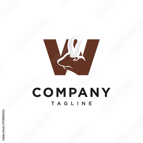 Letter W Ankole Watusi Bull Logo Icon Vector