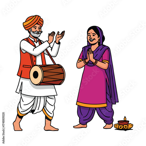 Traditional punjabi couple celebrating with music and light