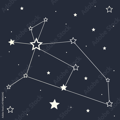 Stylized illustration of a constellation connecting stars with lines against a dark night sky background