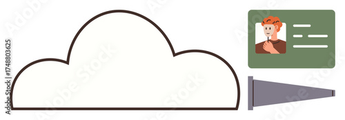 Cloud outline paired with ID card for authentication and funnel indicating filtration process. Ideal for data security, identity verification, authorization, online storage, privacy, data filtering