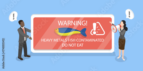 3D Isometric Flat Vector Illustration of Mercury Pollution, Health Risks Of Heavy Metal Contamination In Environment And Food