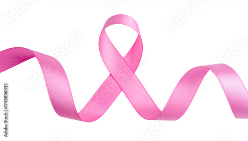 Pink Ribbon Symbolizing Breast Cancer Awareness on White Background.