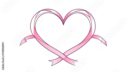 Pink Ribbon Heart Symbol of Hope and Support for Breast Cancer Awareness.