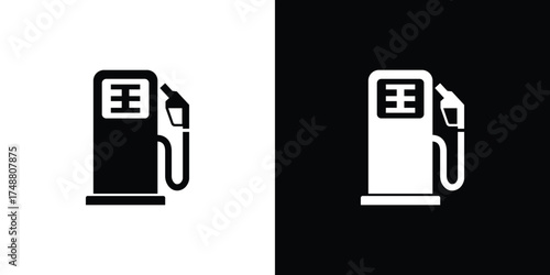 Gas Station Pump Icon Isolated, Black and White Style Minimalist Design, Filling Fuel Concept