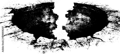 Broken circle linocut stencil with grunge texture for urban design projects