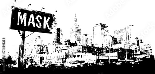 Urban decay: silhouette of a broken neon sign against a city skyline