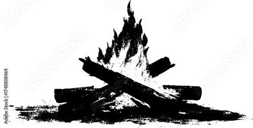 Monochrome campfire with flames illustration for rustic and outdoor design
