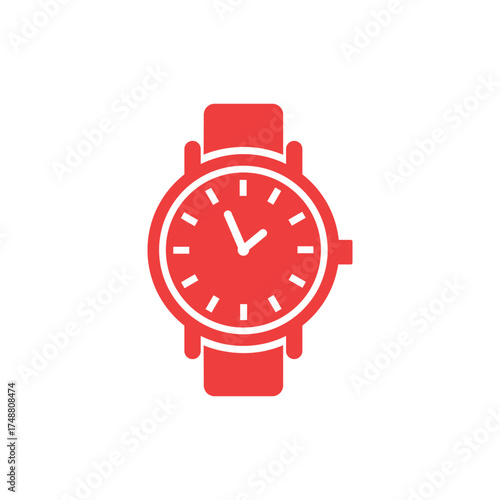 Isolated Red Wristwatch Timepiece with Band on White Background Design