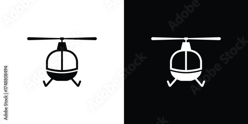 Isolated Simple Helicopter Icon with Transparent Backgrounds in Black and White