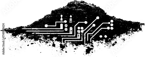 Abstract circuit board erosion: black and white stencil design for tech-themed artwork