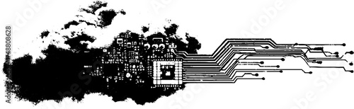 Circuit board fusion design with stencil grunge texture for tech-inspired art