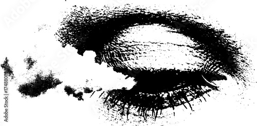 Black and white stencil art of a closed eye with textured emission