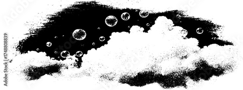 Black and white textured stencil of bubbles in clouds - design for posters and cards