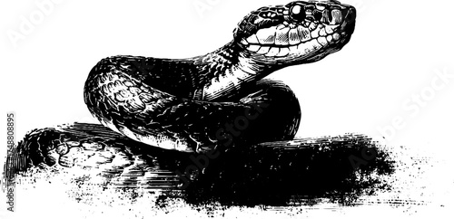 Black and white coiled serpent stencil design for artistic print or poster