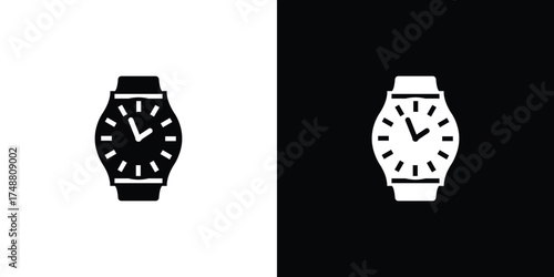 Watch Icons Set, Elegant Wristwatch Face with Hands, Time Indicator, Wrist Accessory