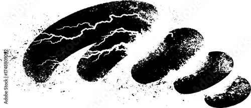 Abstract black and white stencil design of copper coil with textured elements