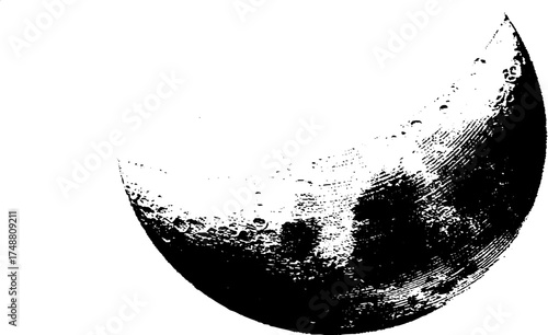 Celestial crescent moon stencil art in black and white for vintage design