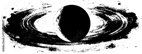 Celestial crescent moon with astral surroundings in distressed stencil style